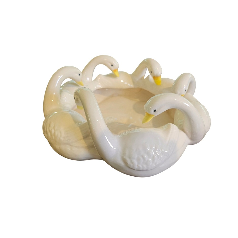 Vintage Ceramic Swan Centerpiece Bowl Home Decor White Porcelain Bird Dish